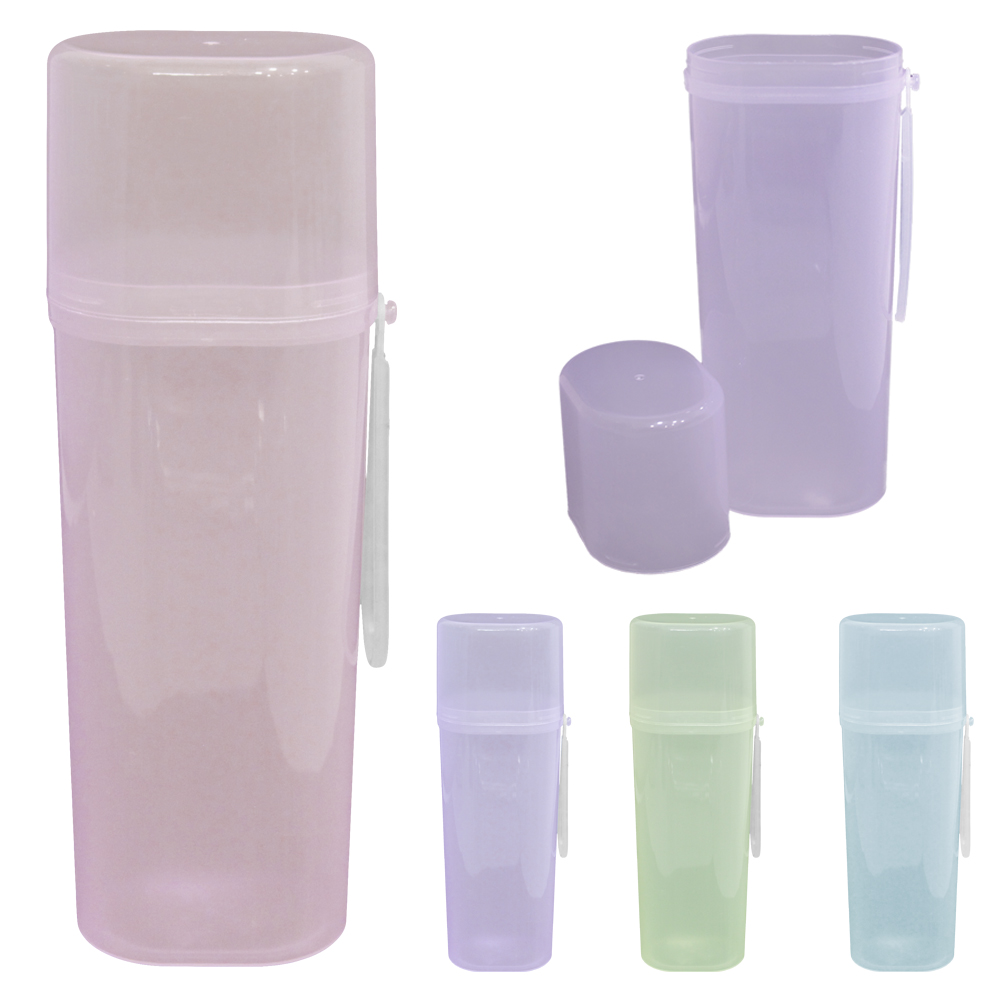 PORTA ESCOVA / ESTOJO DENTAL DE PLASTICO OVAL BIPARTIDO COM ALCA 19,5X6,5X4,5CM