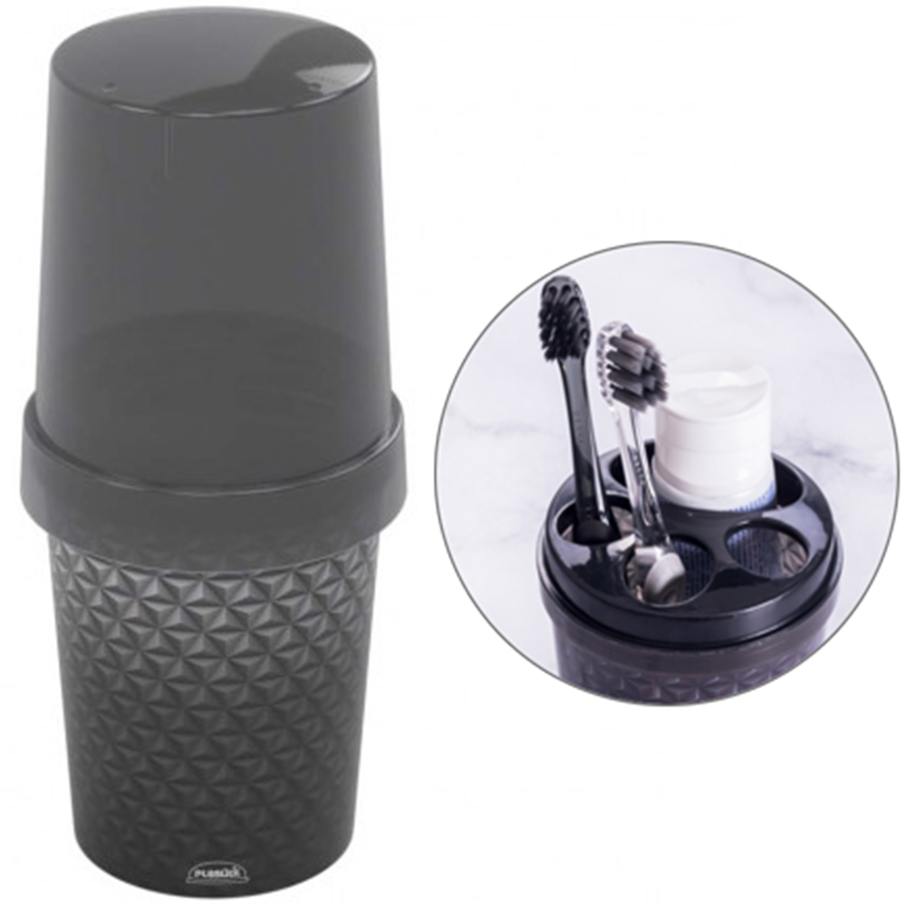 PORTA ESCOVA DENTAL DE PIA DE PLASTICO REDONDO COM TAMPA 430ML 20,5X9CM DE Ø