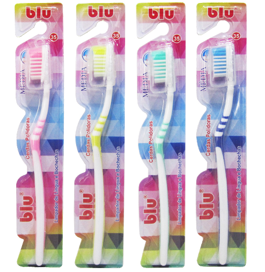 ESCOVA DENTAL MEDIA COM PROTETOR DE CERDA COLORS BLU