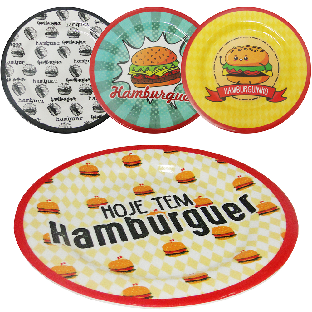 PRATO DE MELAMINA RASO HAMBURGUER 20CM DE Ø